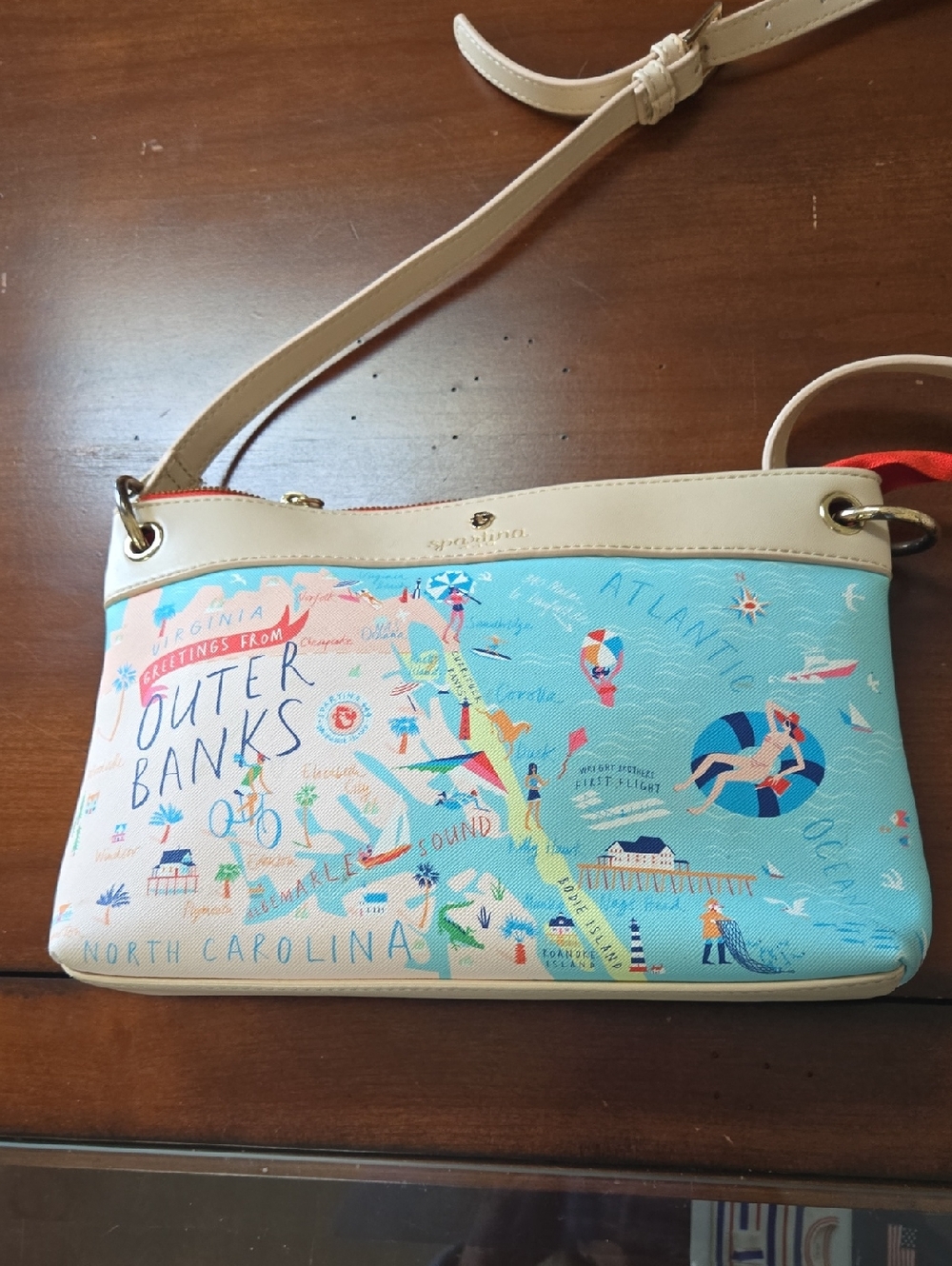 Spartina 449 Cream and Light Blue Outer Banks Map Crossbody